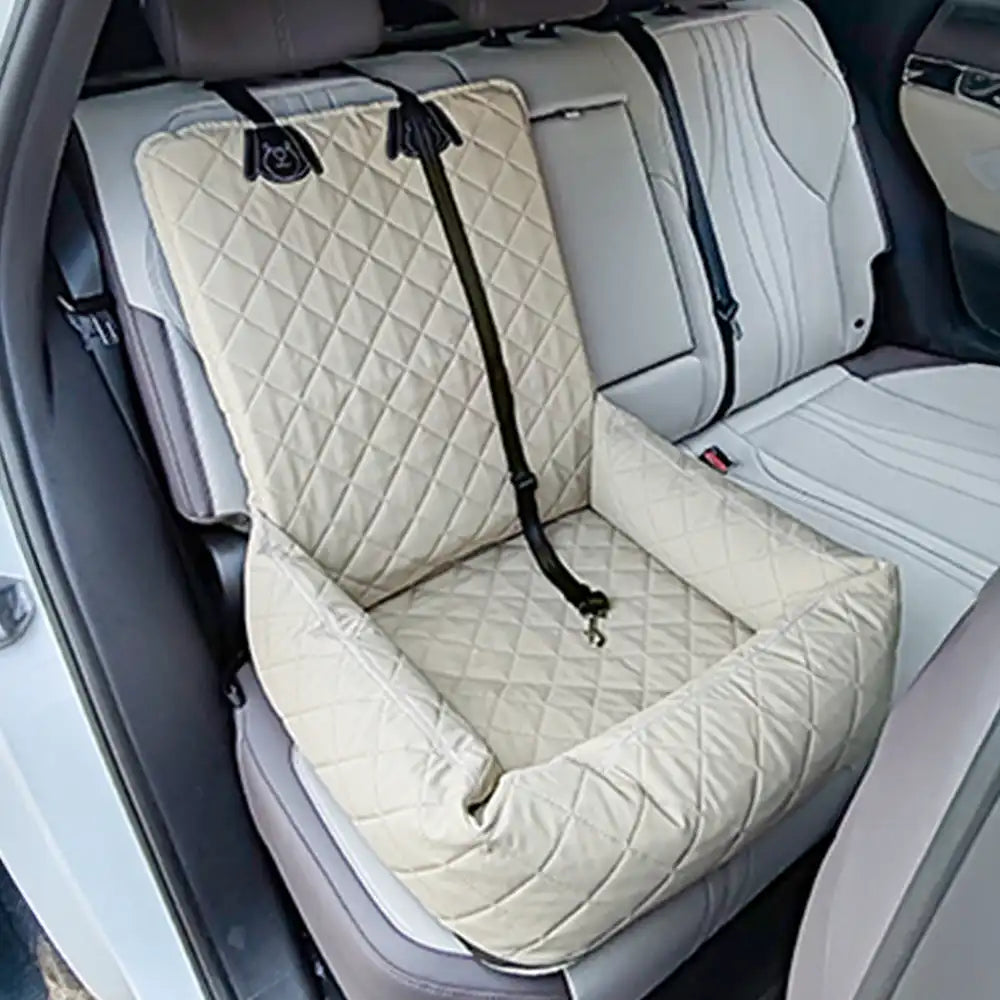 Asiento de Coche para Perros de Viaje con Cama de Cuero PU Repelente al Agua y Resistente a Rasguños
