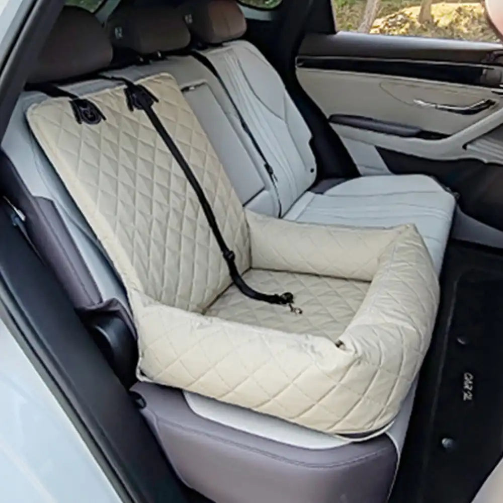 Asiento de Coche para Perros de Viaje con Cama de Cuero PU Repelente al Agua y Resistente a Rasguños