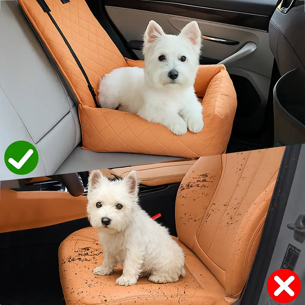 Asiento de Coche para Perros de Viaje con Cama de Cuero PU Repelente al Agua y Resistente a Rasguños