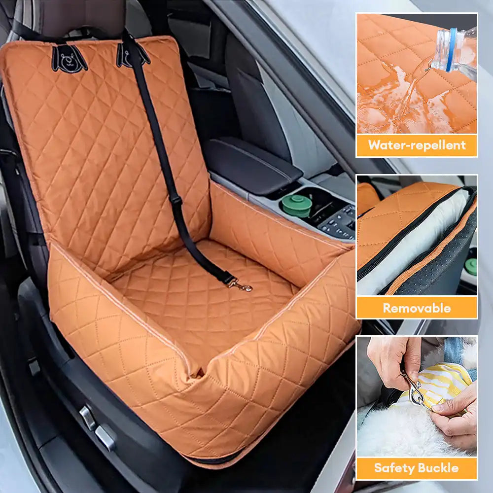 Asiento de Coche para Perros de Viaje con Cama de Cuero PU Repelente al Agua y Resistente a Rasguños