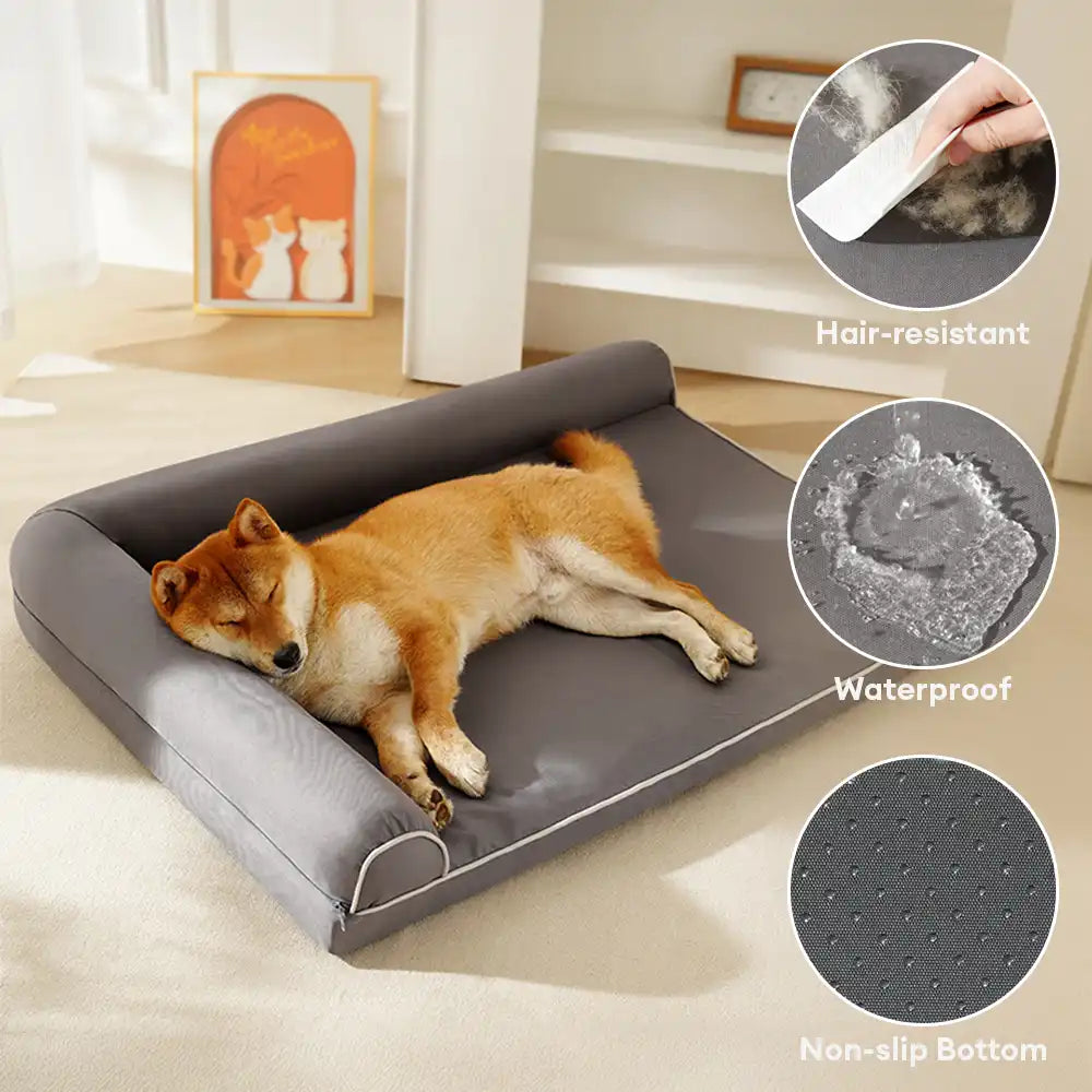 Cama ortopédica de espuma de huevo impermeable con lados elevados L para perros grandes