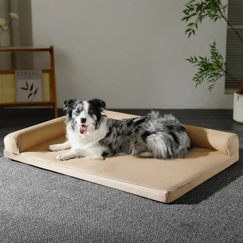 Cama ortopédica de espuma de huevo impermeable con lados elevados L para perros grandes