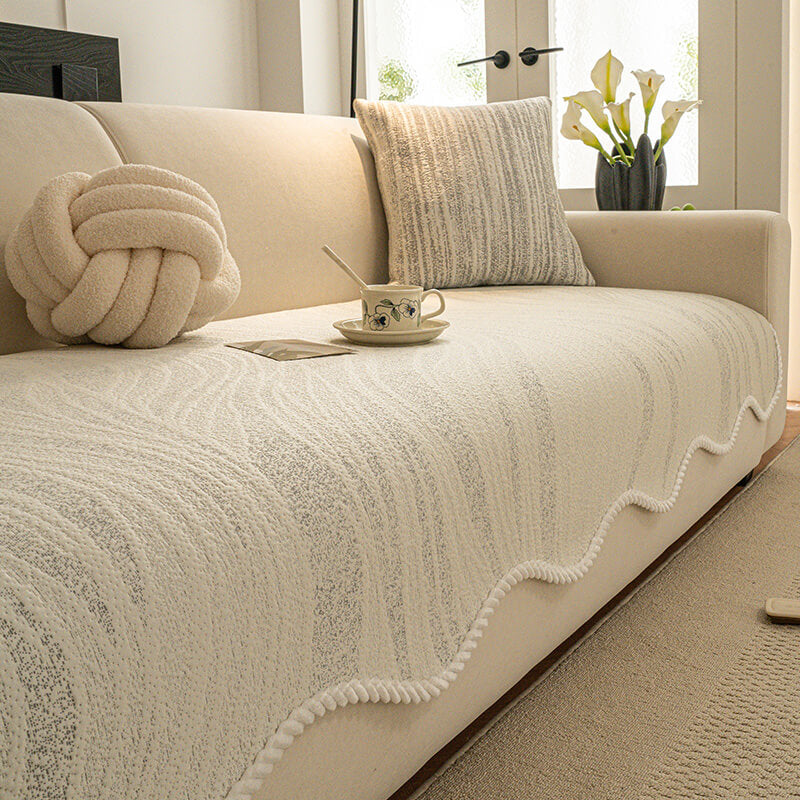 Estilo minimalista de seda de hielo táctil fría con cubierta de sofá de borde trenzado