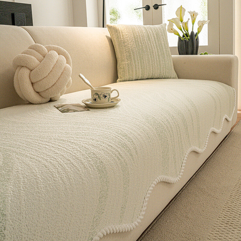 Estilo minimalista de seda de hielo táctil fría con cubierta de sofá de borde trenzado