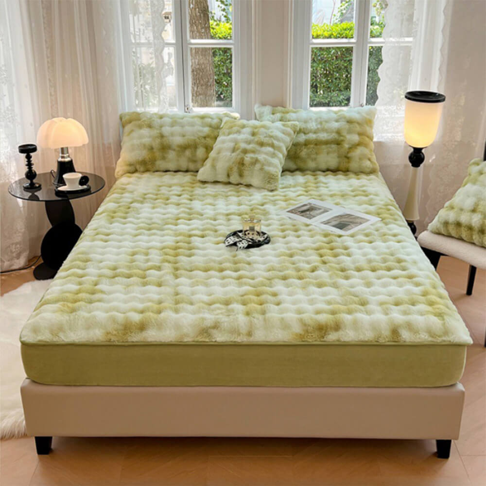 Drap-housse chaud en fausse fourrure de lapin, dégradé de crème, épais, bulle, housse de matelas