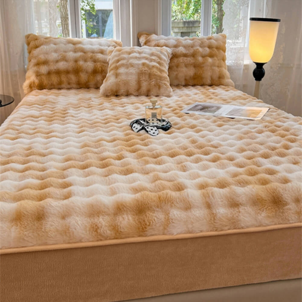 Drap-housse chaud en fausse fourrure de lapin, dégradé de crème, épais, bulle, housse de matelas