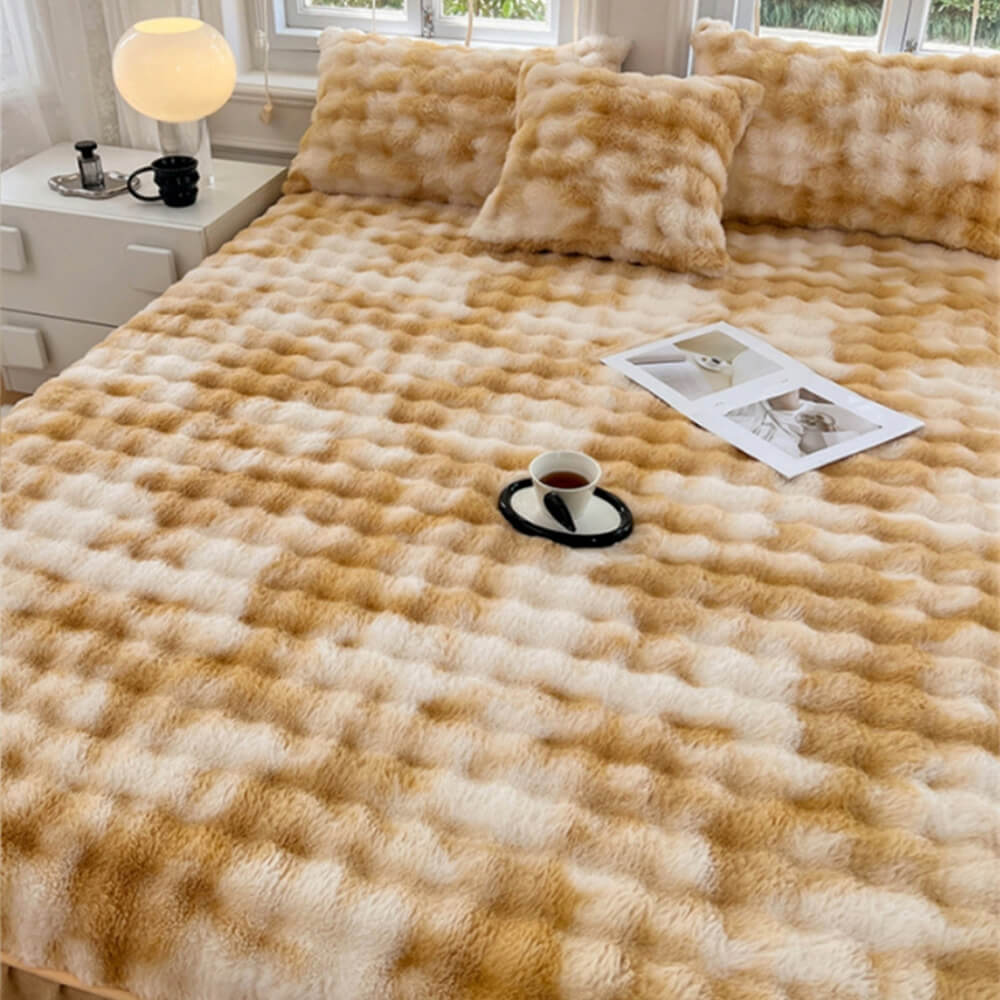 Drap-housse chaud en fausse fourrure de lapin, dégradé de crème, épais, bulle, housse de matelas