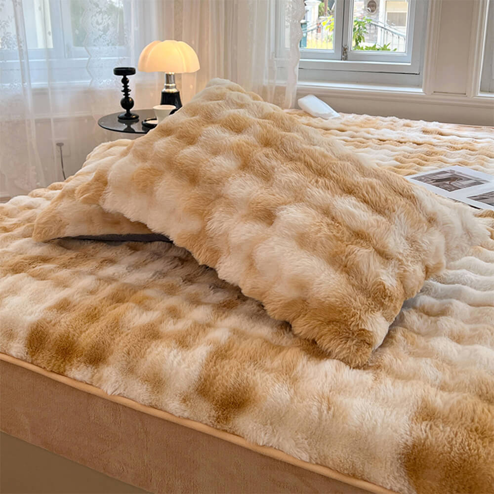 Drap-housse chaud en fausse fourrure de lapin, dégradé de crème, épais, bulle, housse de matelas