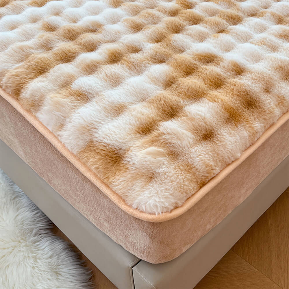 Drap-housse chaud en fausse fourrure de lapin, dégradé de crème, épais, bulle, housse de matelas