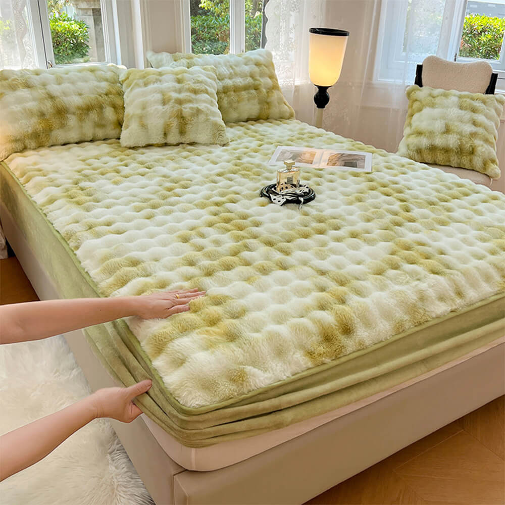 Drap-housse chaud en fausse fourrure de lapin, dégradé de crème, épais, bulle, housse de matelas