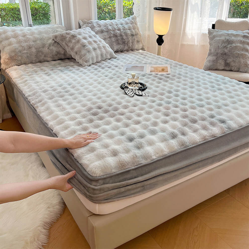 Drap-housse chaud en fausse fourrure de lapin, dégradé de crème, épais, bulle, housse de matelas