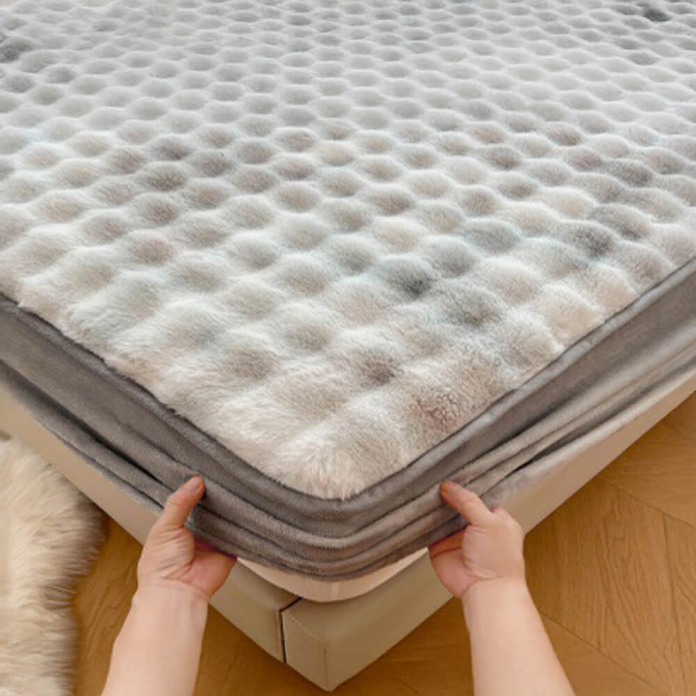 Drap-housse chaud en fausse fourrure de lapin, dégradé de crème, épais, bulle, housse de matelas