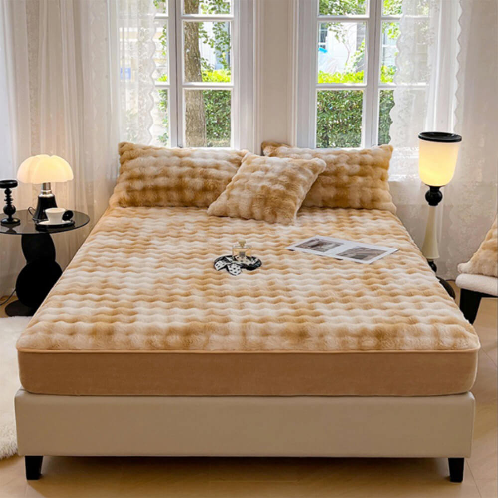 Drap-housse chaud en fausse fourrure de lapin, dégradé de crème, épais, bulle, housse de matelas