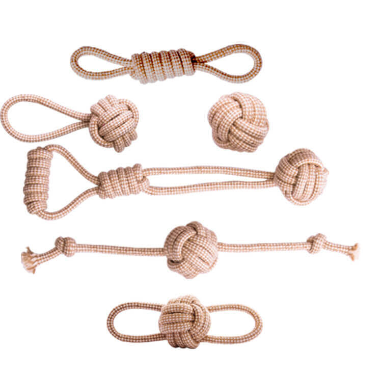Juego de juguetes de cuerda de algodón y lino para limpiar los dientes, juguete interactivo para masticar para perros