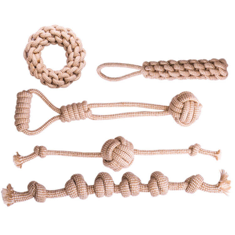Juego de juguetes de cuerda de algodón y lino para limpiar los dientes, juguete interactivo para masticar para perros