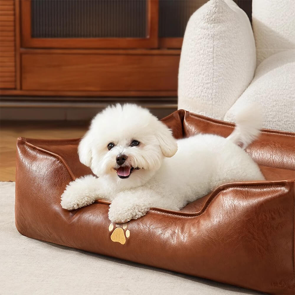Cama para perros de lujo de cuero sintético impermeable y desmontable