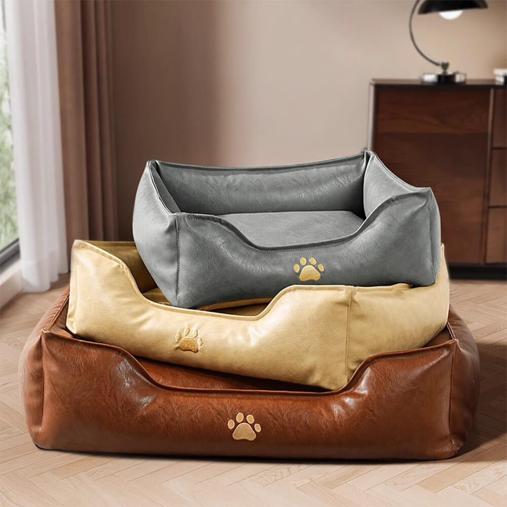 Cama para perros de lujo de cuero sintético impermeable y desmontable