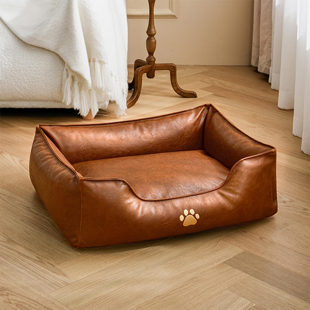 Cama para perros de lujo de cuero sintético impermeable y desmontable