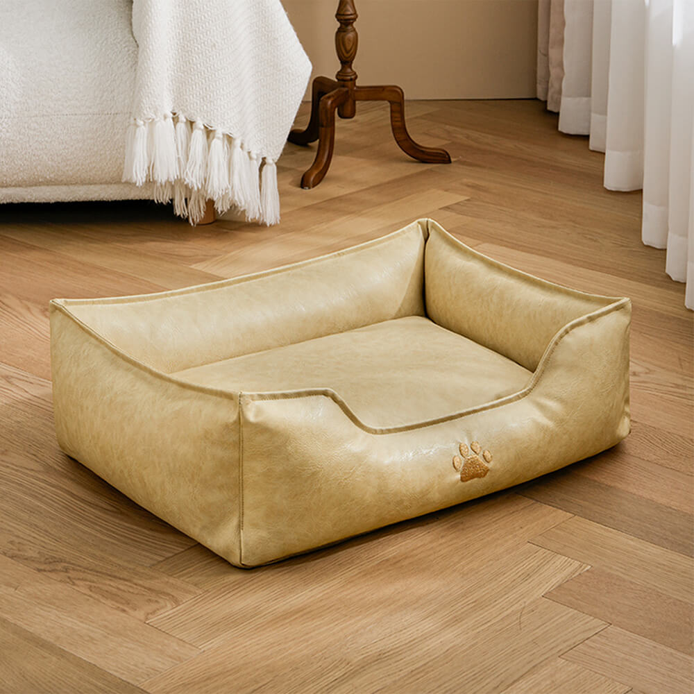 Cama para perros de lujo de cuero sintético impermeable y desmontable