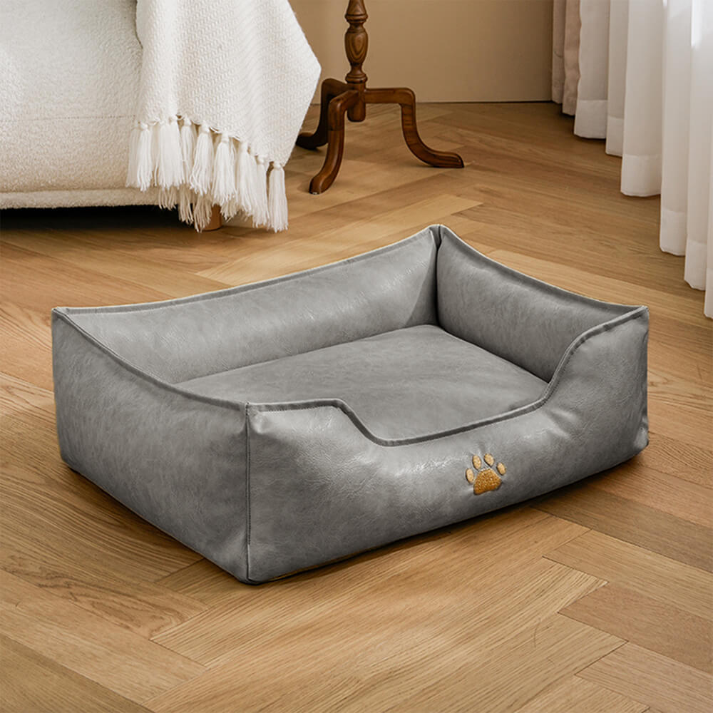 Cama para perros de lujo de cuero sintético impermeable y desmontable