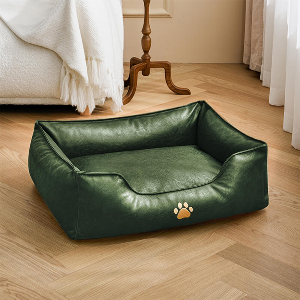 Cama para perros de lujo de cuero sintético impermeable y desmontable