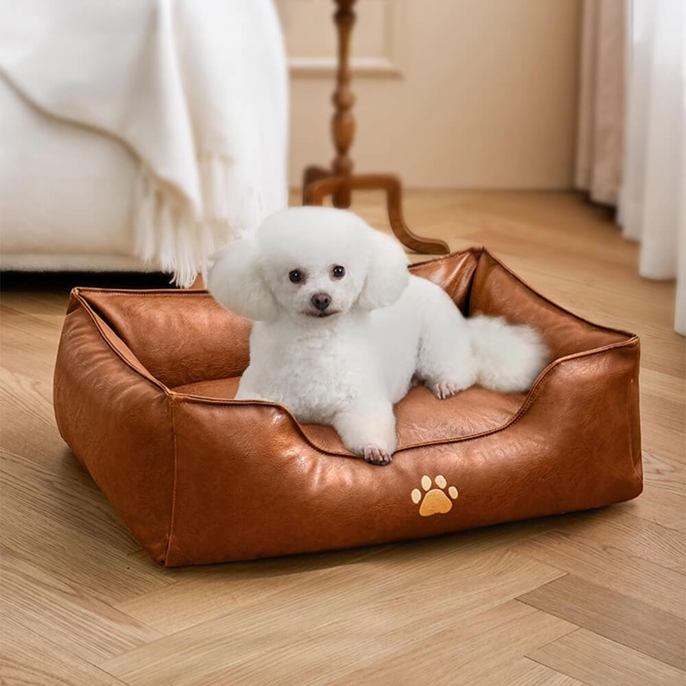 Cama para perros de lujo de cuero sintético impermeable y desmontable