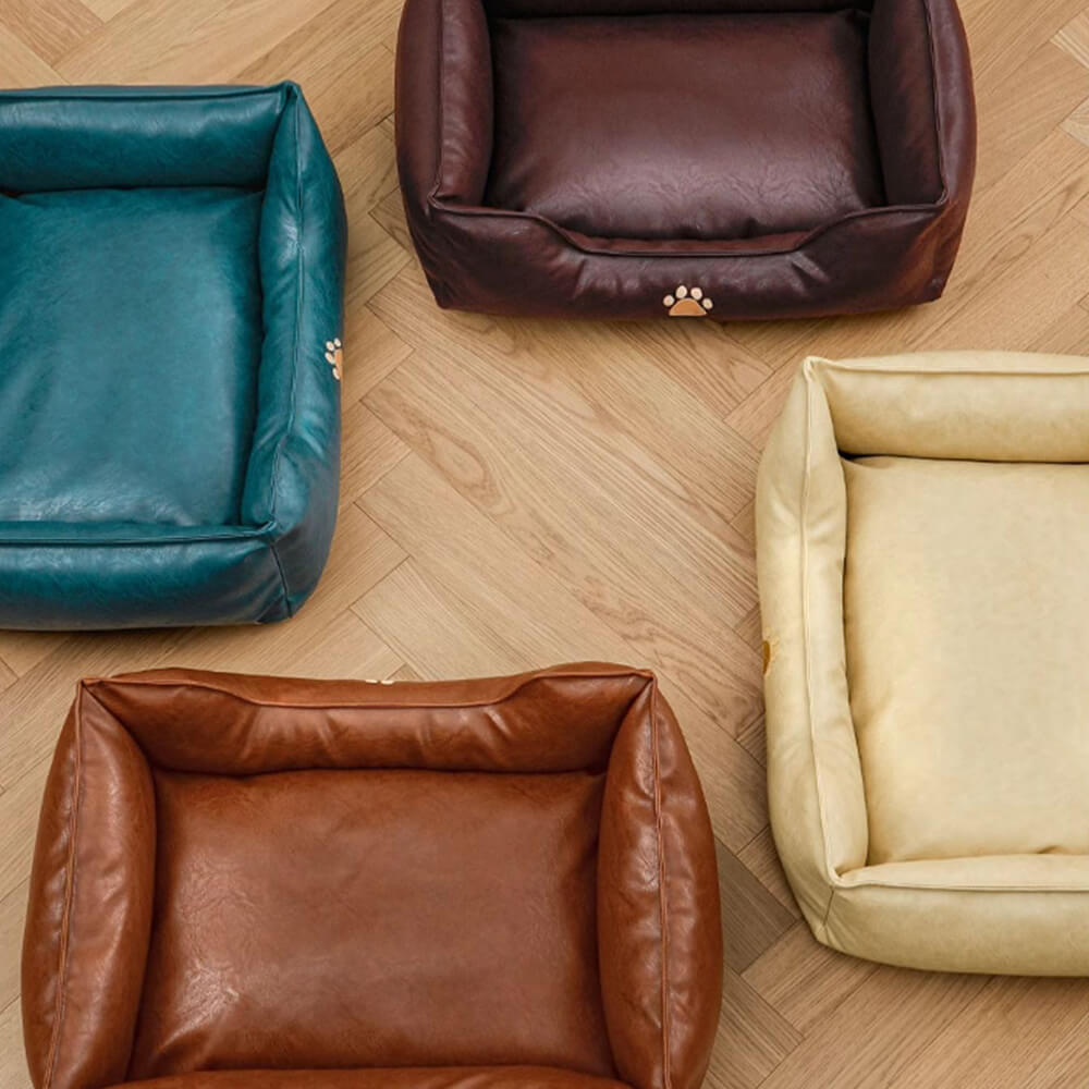 Cama para perros de lujo de cuero sintético impermeable y desmontable