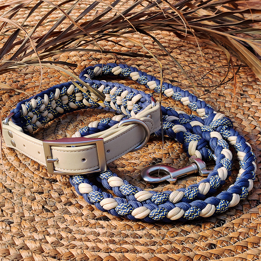 Collar de perros anti-Pull de cuero tejido a mano y set de correa