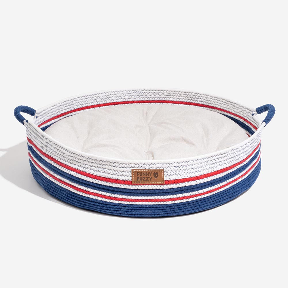 Cama de gato calmante de rayas hechas a mano - nido atemporal