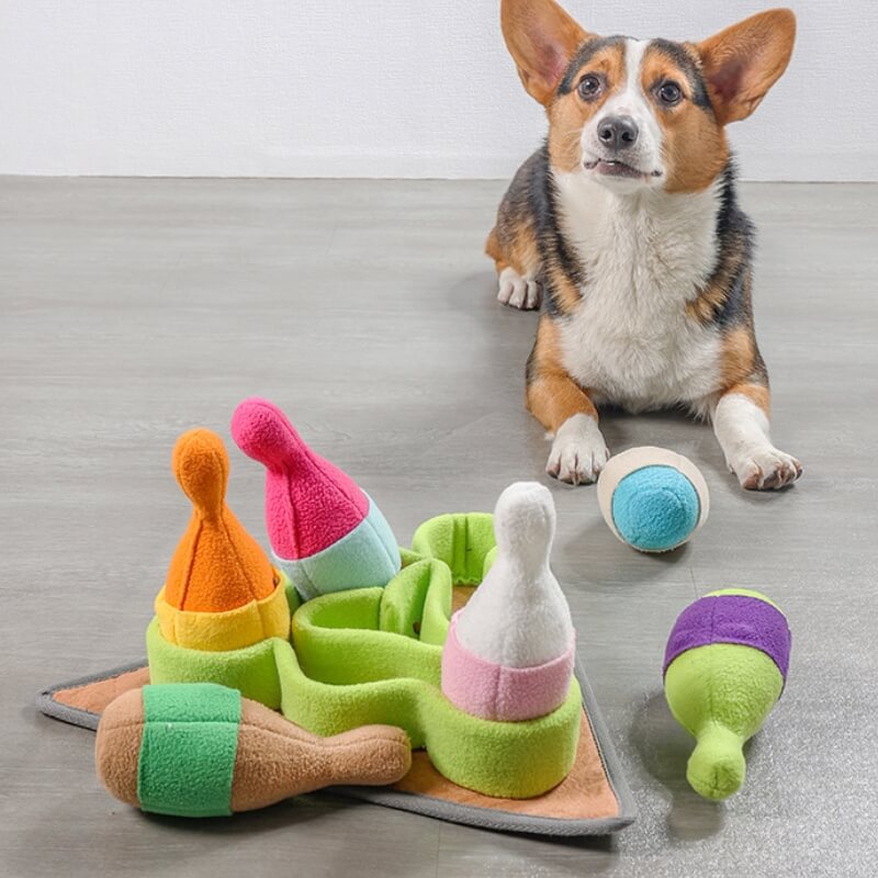 Juguete de dispensador de trato de perros de bolos interactivo