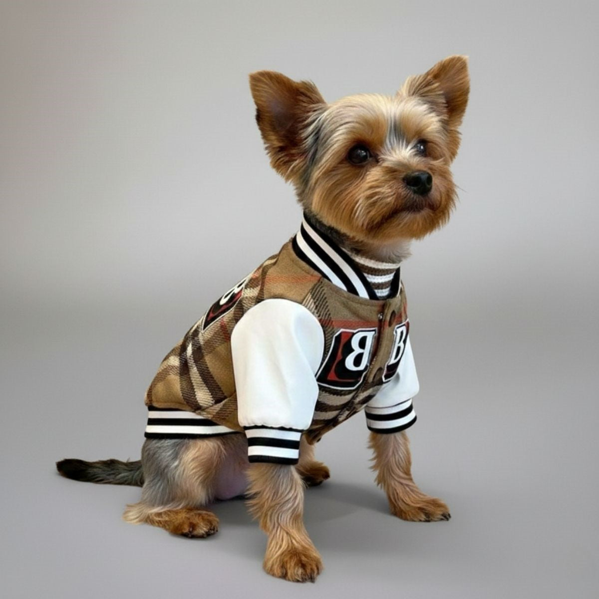 Chaqueta para perros de béisbol a cuadros: ropa exterior deportiva y elegante para perros