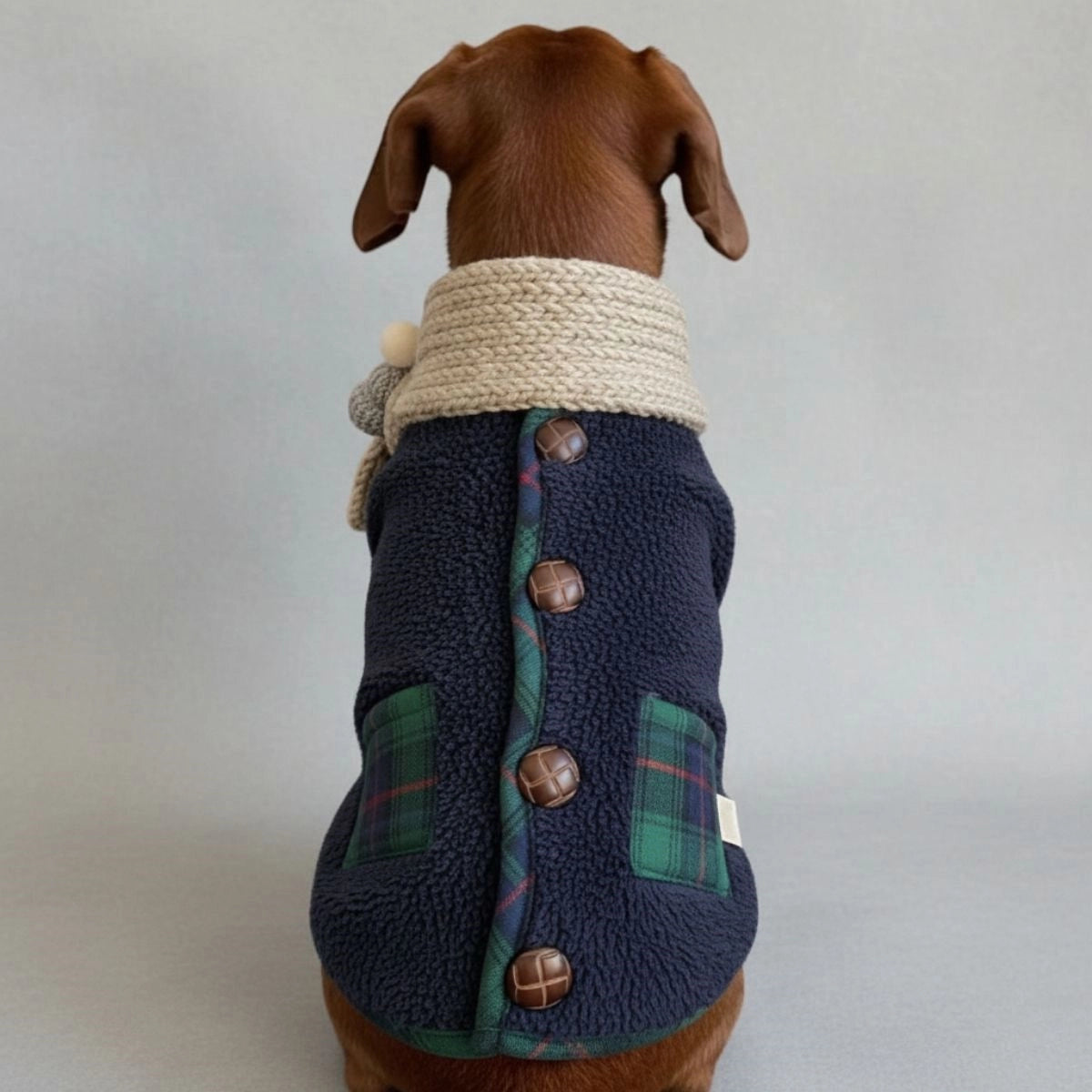 Chaqueta para perros de invierno a cuadros con bufanda: festivo y acogedor para las vacaciones