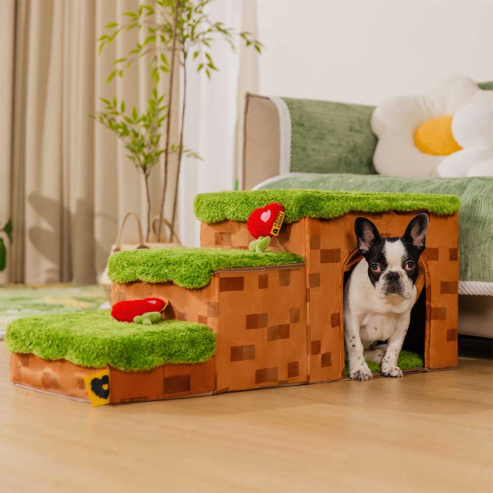 Escalera de mascotas plegable hecha a mano de píxeles retro con almacenamiento - Blocky PawGame