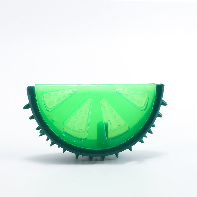 Beißendes, mit Wasser gefülltes Hundespielzeug in gefrorener Fruchtform aus Gummi