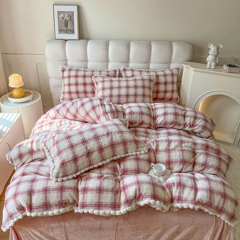 Juego de cama de lana suave y suave a cuadros modernos