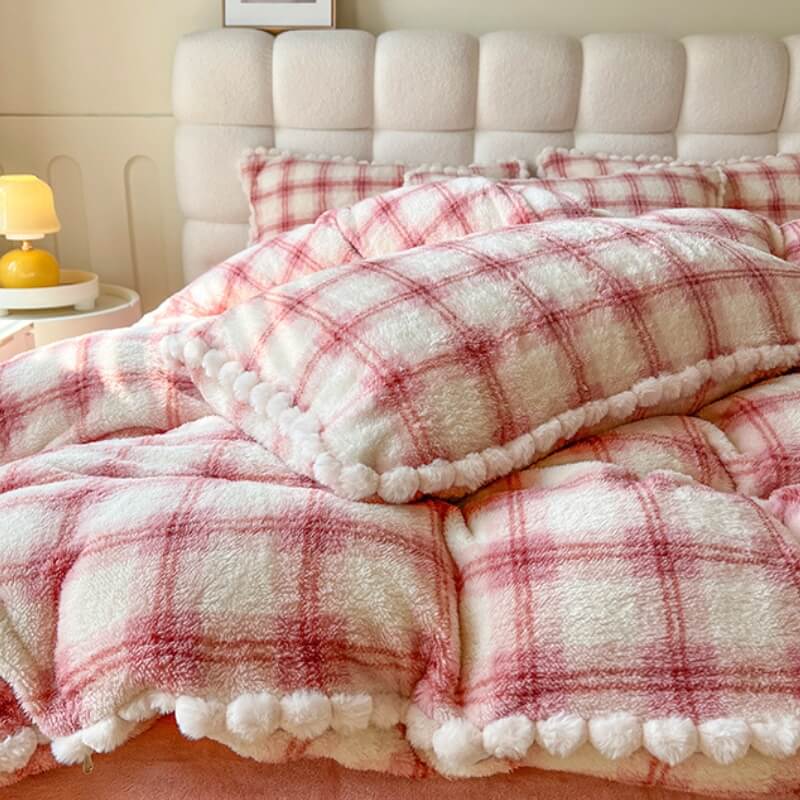 Juego de cama de lana suave y suave a cuadros modernos