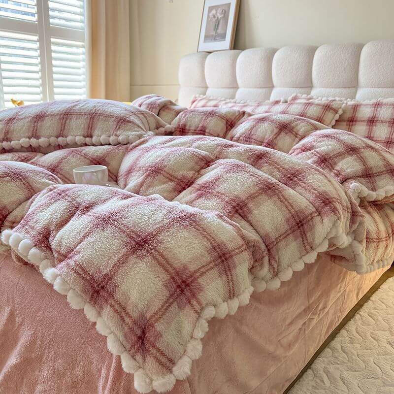 Juego de cama de lana suave y suave a cuadros modernos