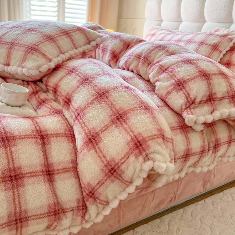 Juego de cama de lana suave y suave a cuadros modernos