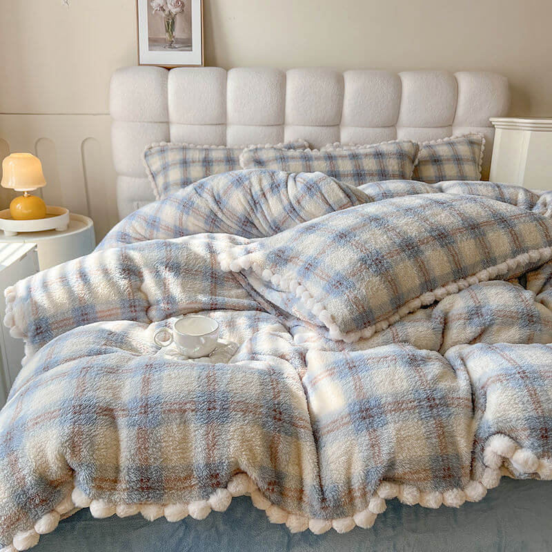 Juego de cama de lana suave y suave a cuadros modernos