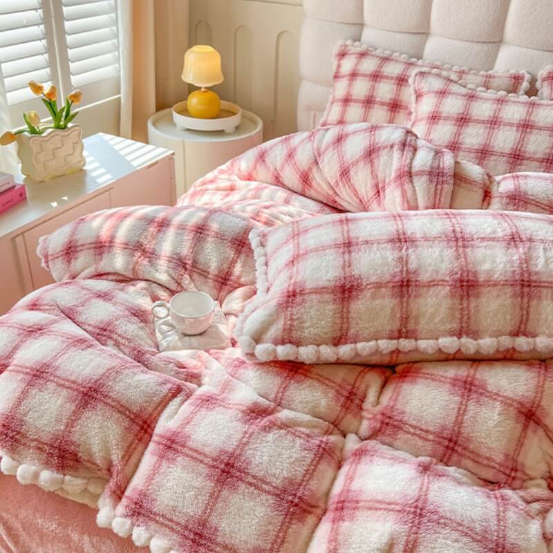 Juego de cama de lana suave y suave a cuadros modernos
