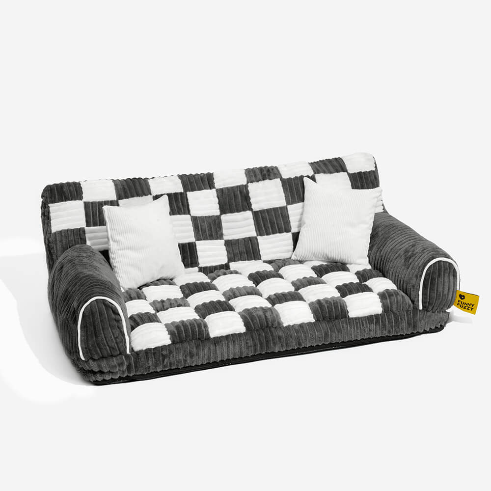 Soporte ortopédico de tablero de ajedrez vintage cama de sofá de perros extra grande - sofá King's