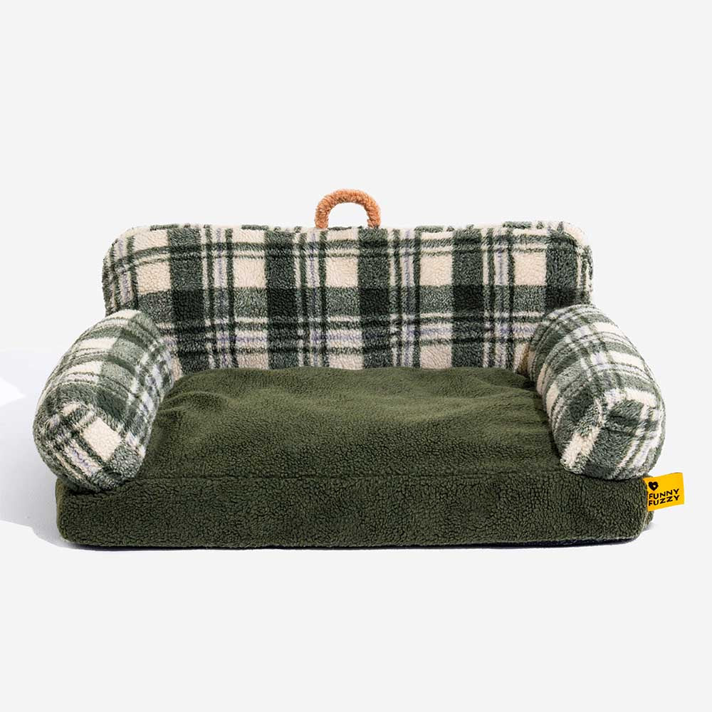 Sofá cama vintage a cuadros lavable y relajante para perros y gatos