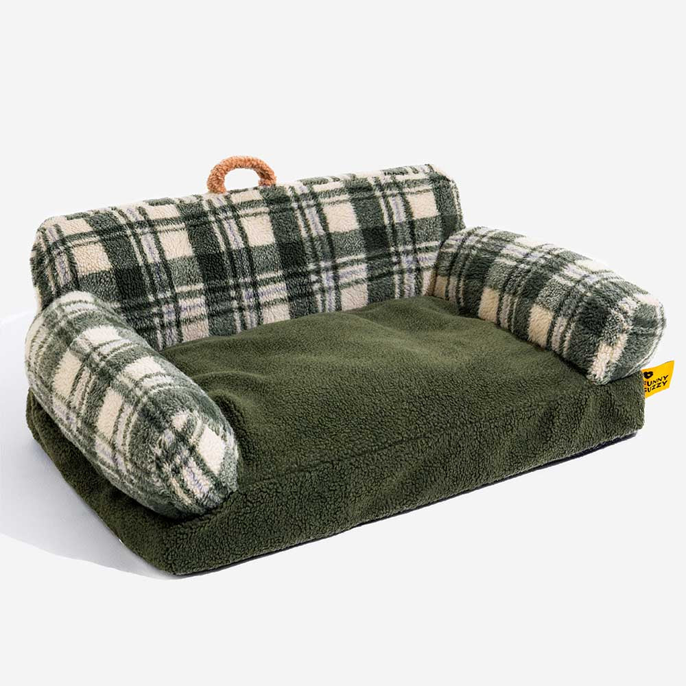 Sofá cama vintage a cuadros lavable y relajante para perros y gatos