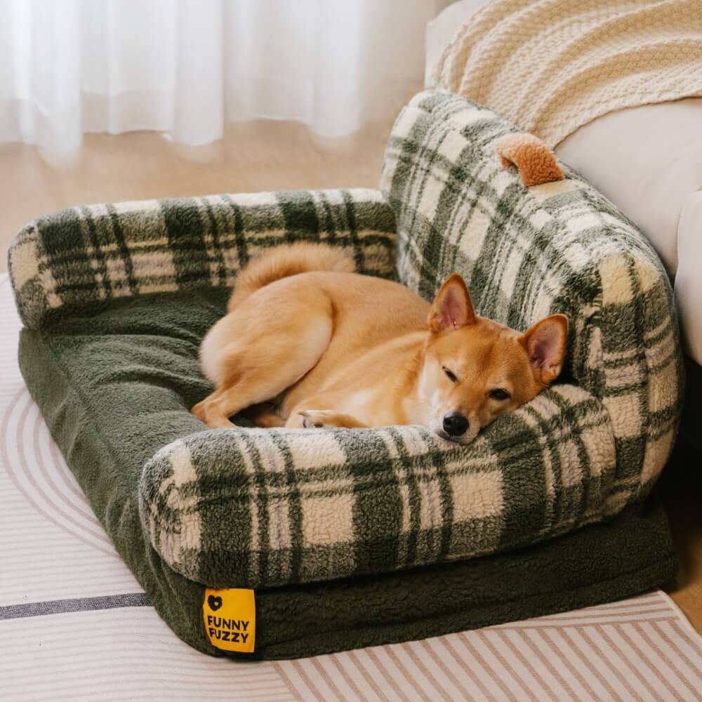 Sofá cama vintage a cuadros lavable y relajante para perros y gatos