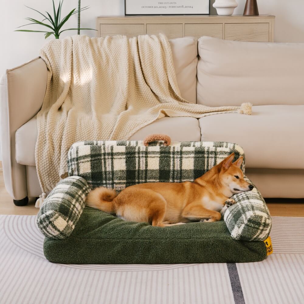 Sofá cama vintage a cuadros lavable y relajante para perros y gatos