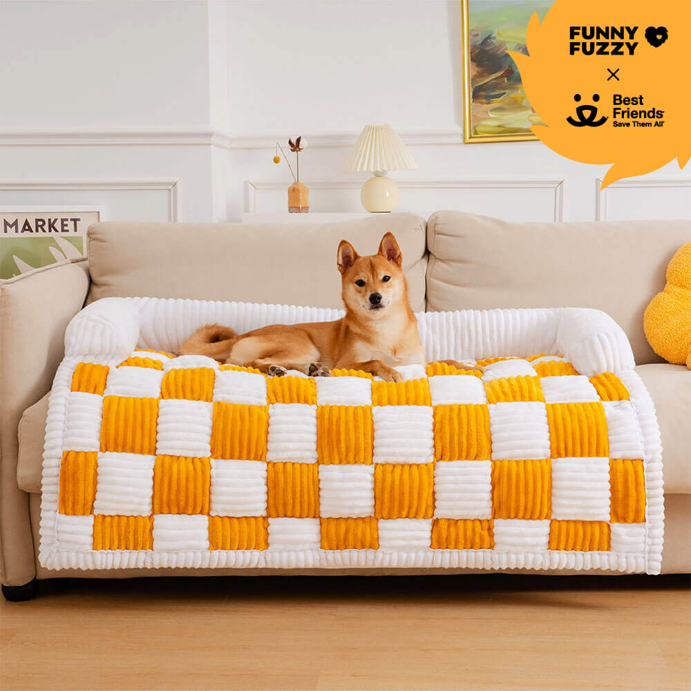 Cubierta protector de muebles para perros acogedores a cuadros de crema cuadrado