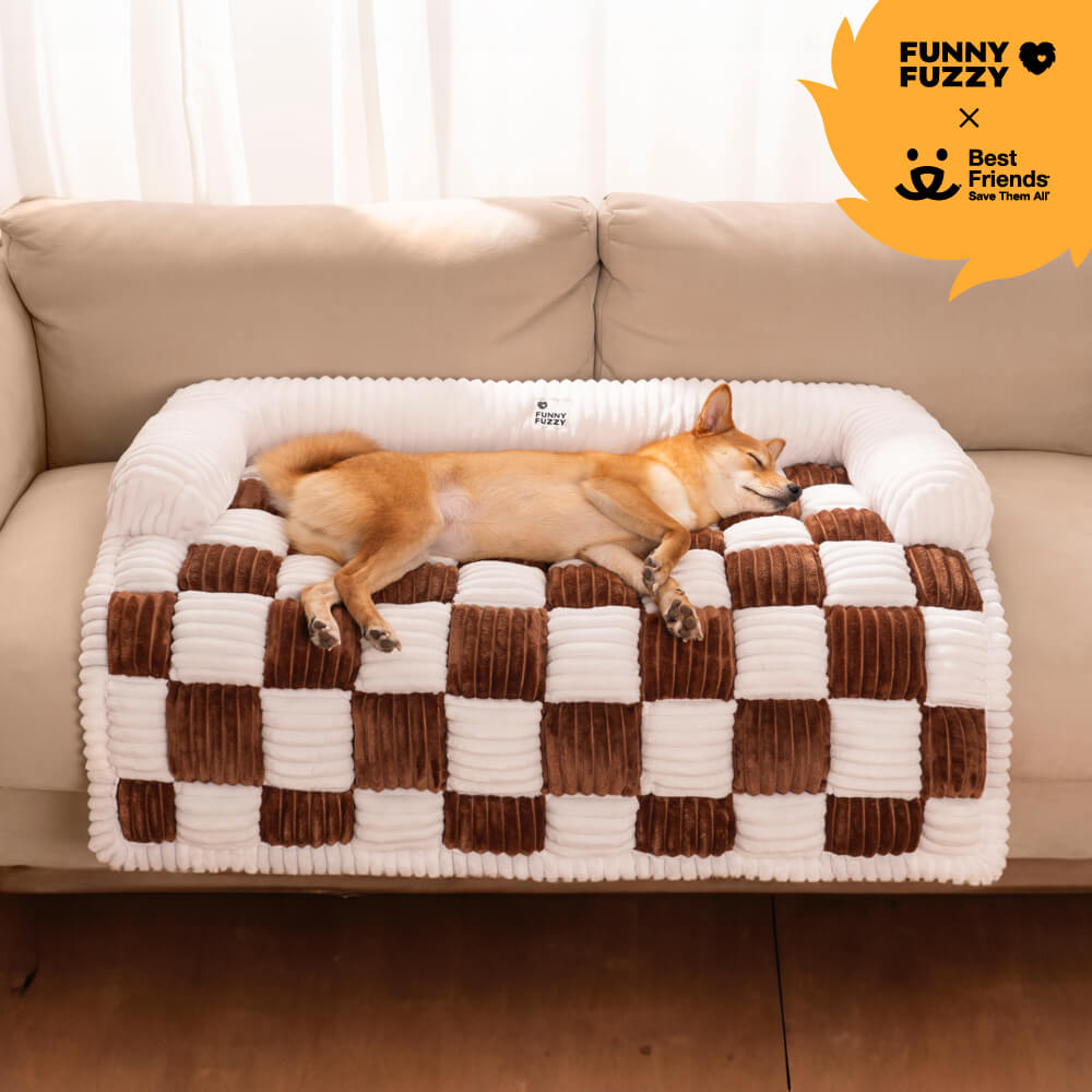 Cubierta protector de muebles para perros acogedores a cuadros de crema cuadrado