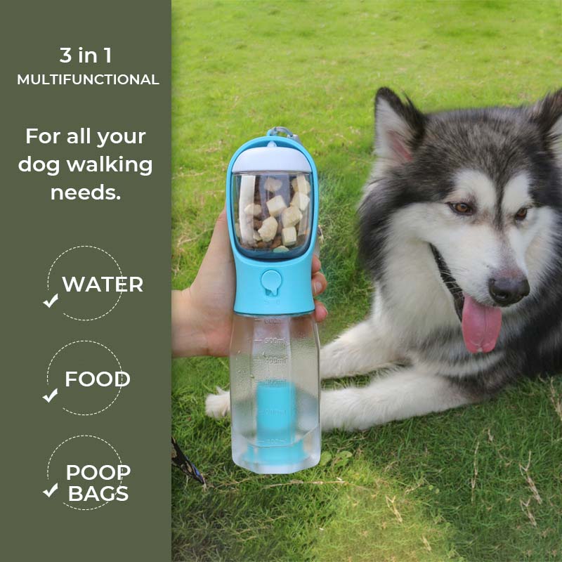 3 en 1 botella de agua portátil de perros portátiles multifuncionales