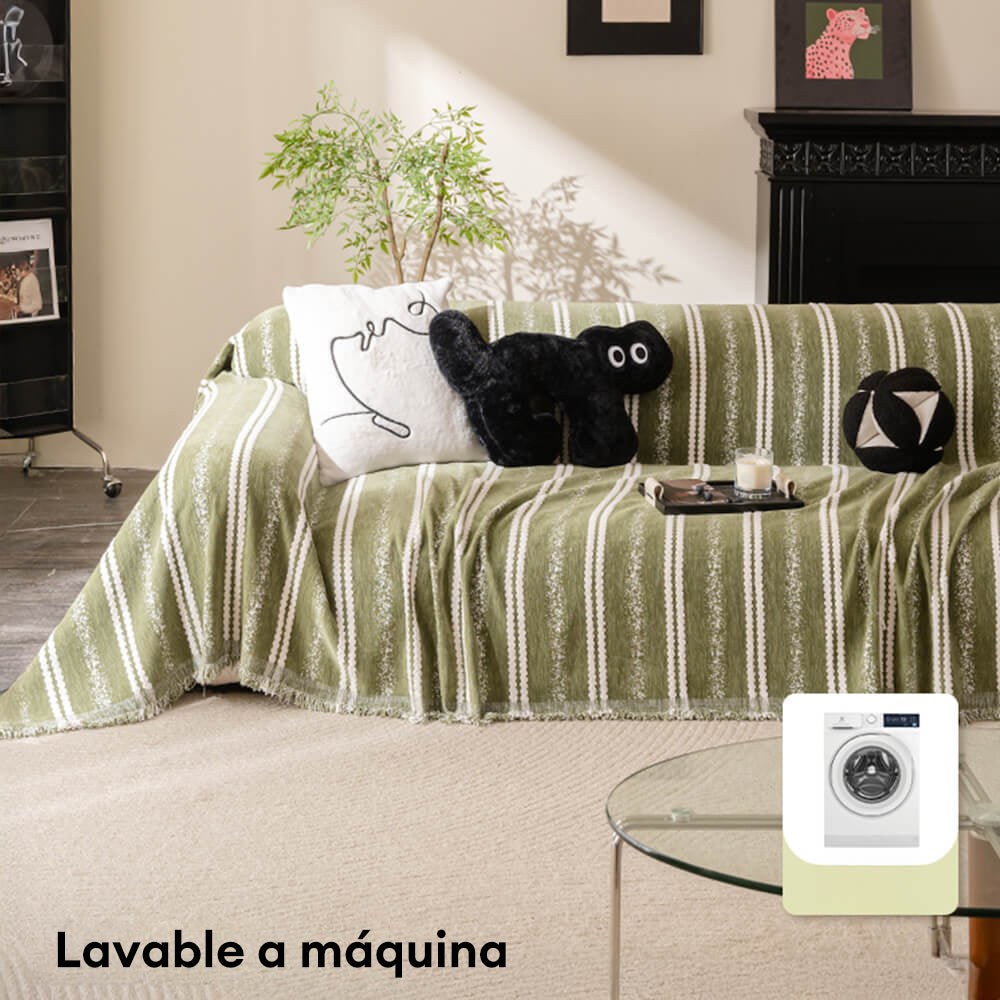 Cubierta de sofá de chenille con flecos de rayas decorativas