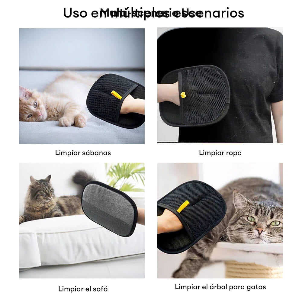 Guante para eliminar el pelo de mascotas con cerdas electrostáticas de doble cara